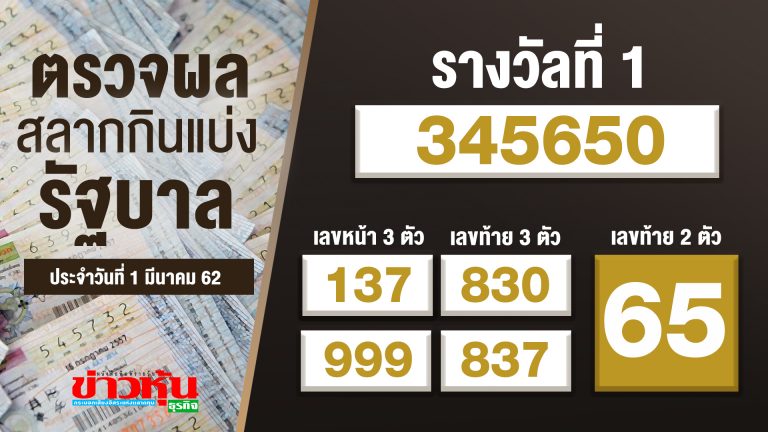 ผลออกรางวัลสลากกินแบ่งรัฐบาลงวด 1 มี.ค.62 • ข่าวหุ้นธุรกิจ ...
